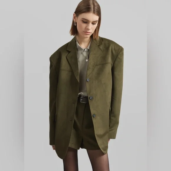The Frankie Shop Merida Faux Suede Blazer - Khaki